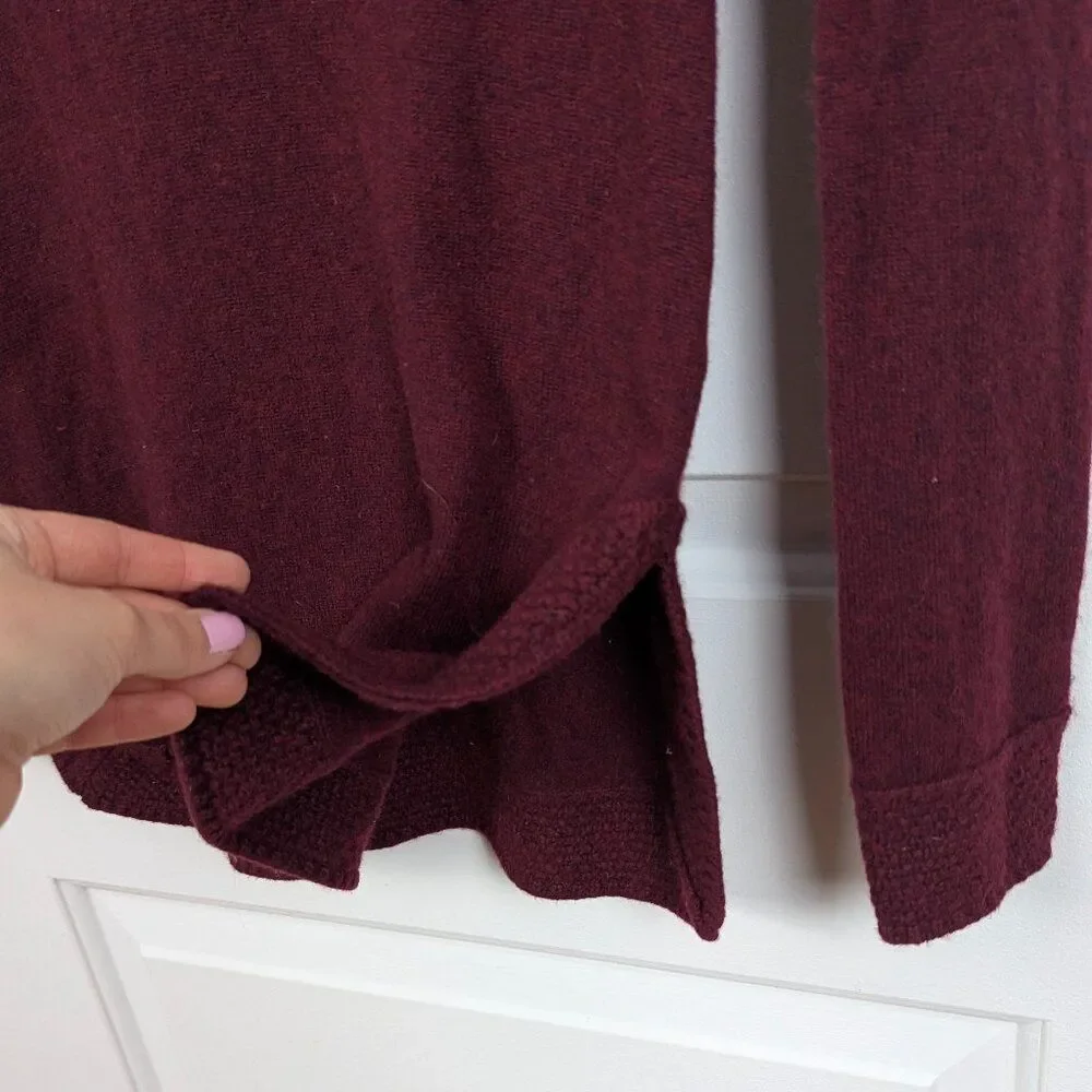 Tory Burch | Burgundy Textured Trim Cashmere V Neck Sweater Size XS